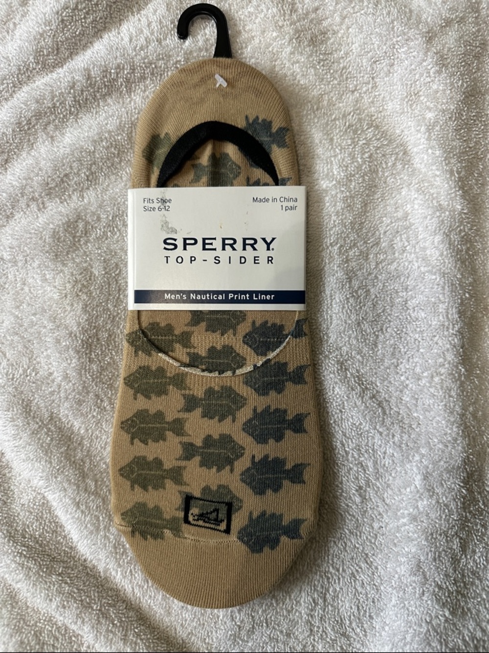 Sperry Top Sider Men's Nautical Fish Print Liner No Show Socks 6-12 Tan